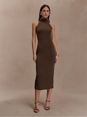NWT Meshki Kennedy High Neck Midi Dress Chocolate